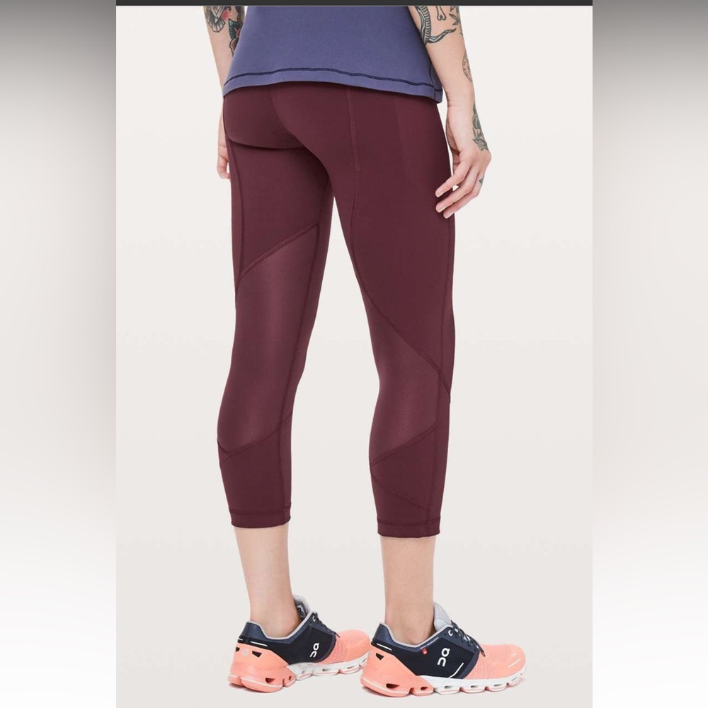 Lululemon Plum brown High Rise Leggings Sz 2 Pockets Pace Rival Crop Dark Adobe - Picture 2 of 9